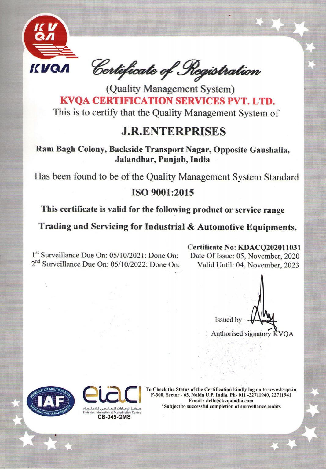 Certifications – JR Enterprises